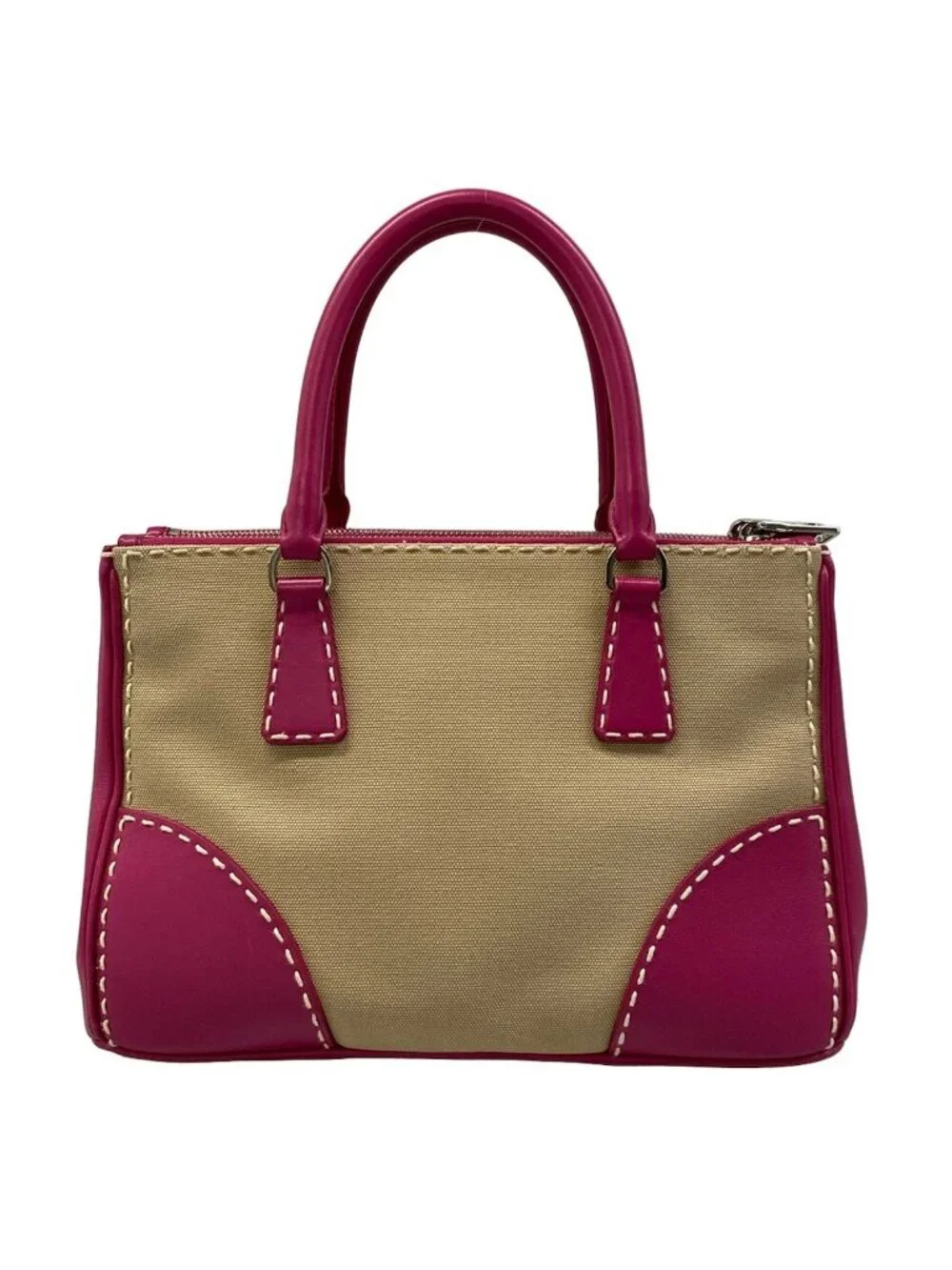 Prada Handbag Canapa City Beige Pink Leather